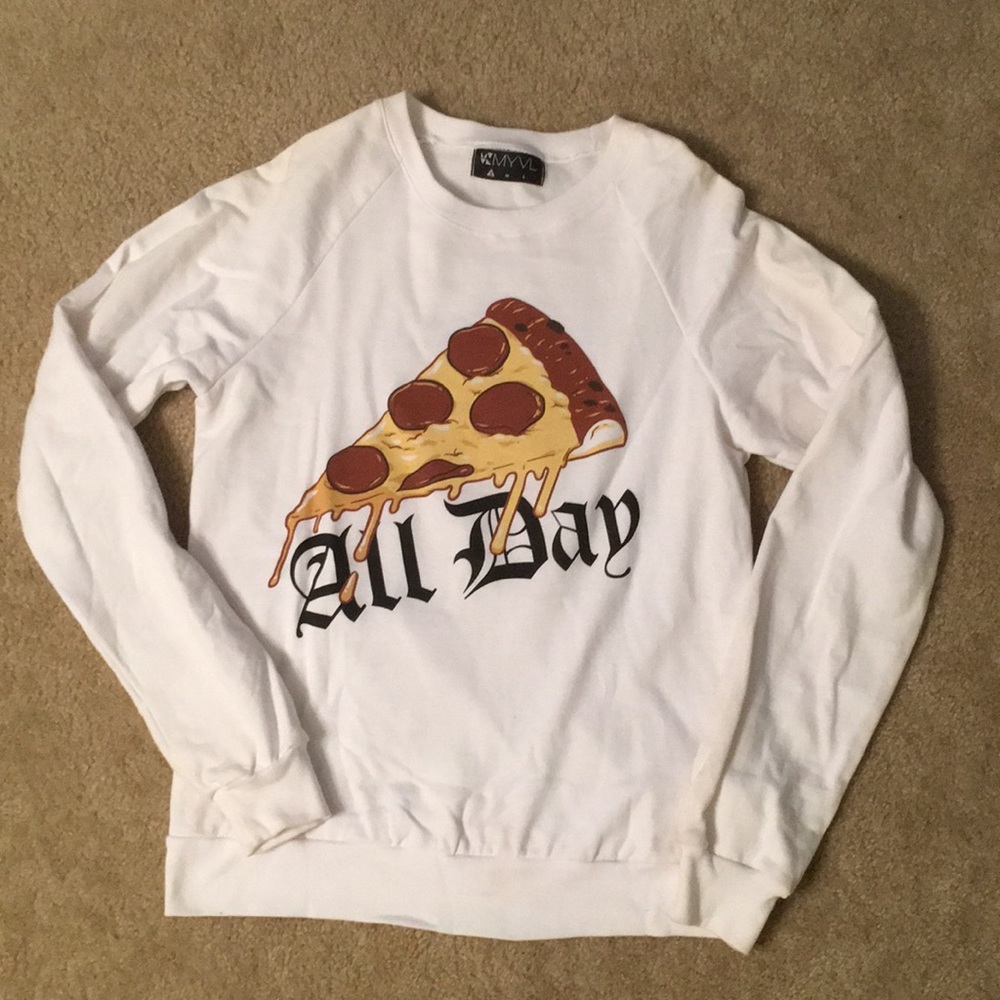MYVL Sz S White cotton Pizza All Day 🍕 sweatshirt